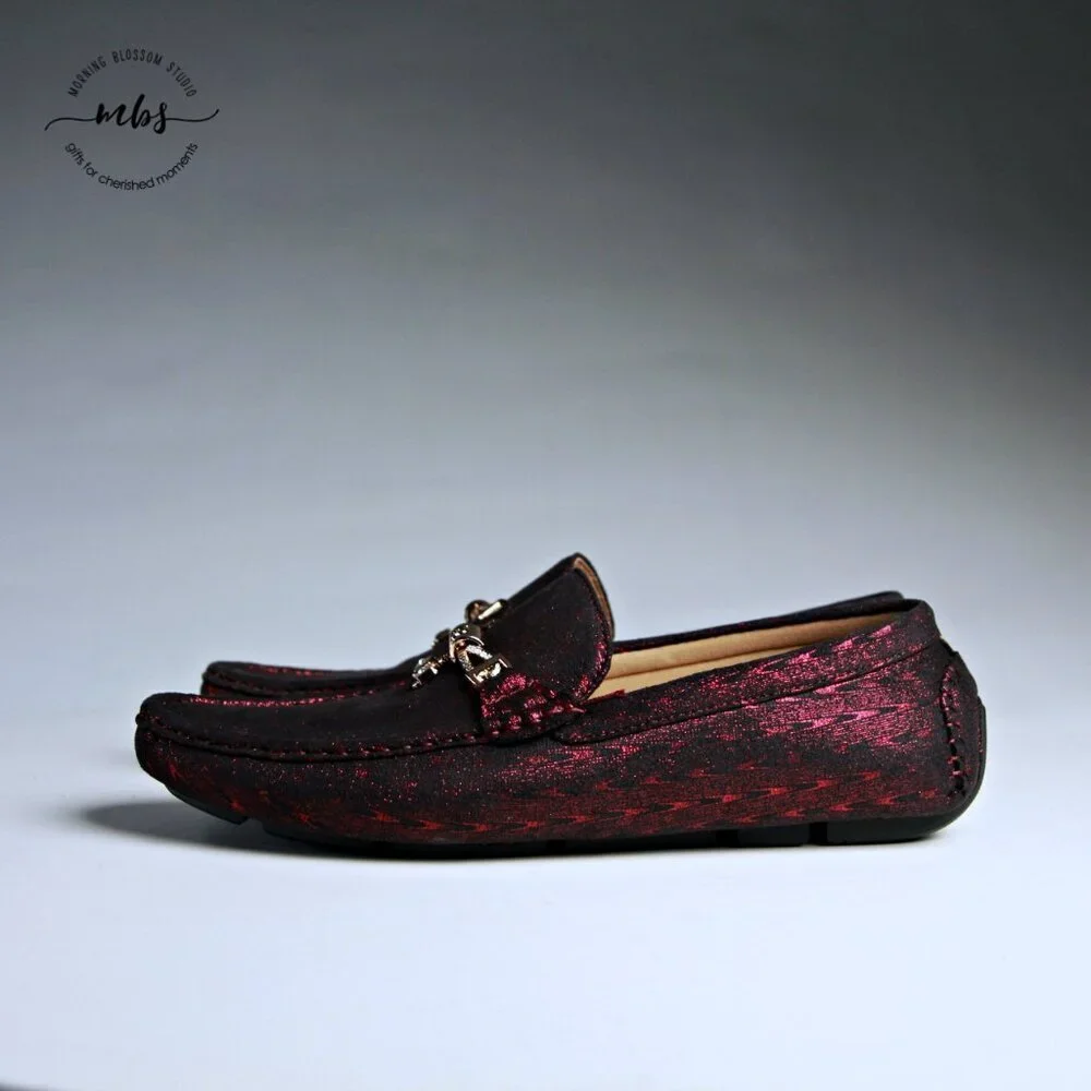 NWT Royal‎ Shoes Metallic Loafers with Golden Decor Burgundy Men 8